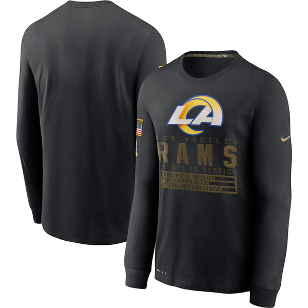 Los Angeles Rams 2020 Black Salute To Service Sideline Performance Long Sleeve NFL T-Shirt (All Size)