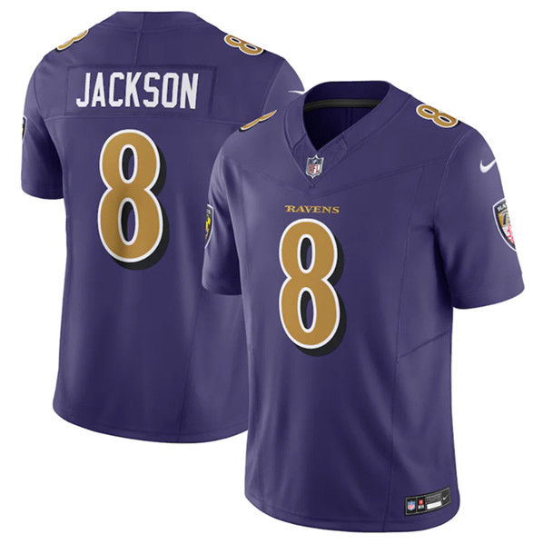 Baltimore Ravens #8 Lamar Jackson Purple 2023 F.U.S.E Coloe Rush Jersey