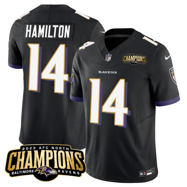 Men's Baltimore Ravens #14 Kyle Hamilton Black 2023 F.U.S.E. AFC North Champions Vapor Limited Football Jersey