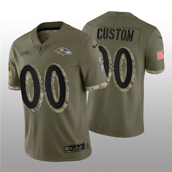 Men's Baltimore Ravens ACTIVE PLAYER Custom 2022 Olive Salute To Service Limited Stitched Jersey - Click Image to Close