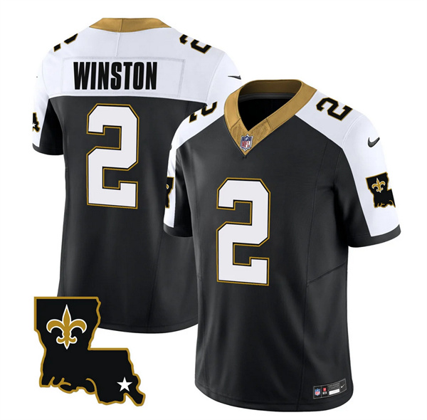 Men's New Orleans Saints #2 Jameis Winston Black White 2023 F.U.S.E. 1987 Legacy Vapor Stitched Jersey