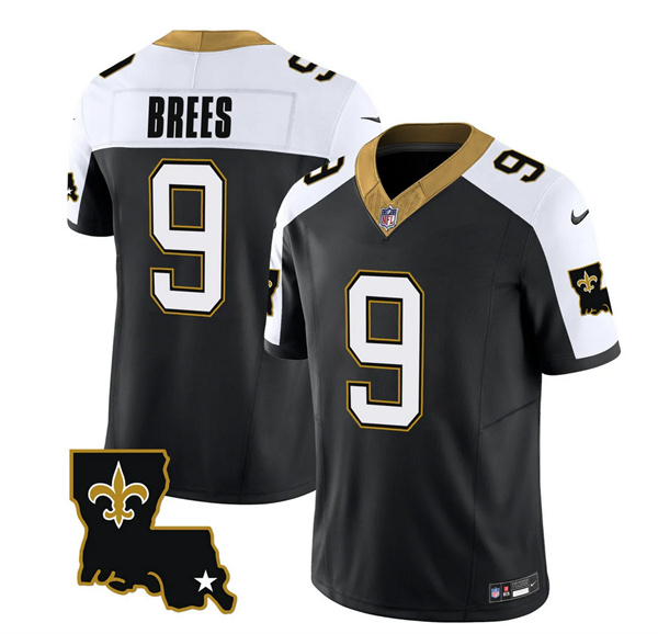 Men's New Orleans Saints #9 Drew Brees Black White 2023 F.U.S.E. 1987 Legacy Vapor Stitched Jersey