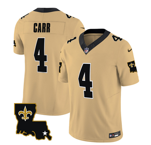 Men's New Orleans Saints #4 Derek Carr Gold 2023 F.U.S.E. 1987 Legacy Vapor Stitched Jersey