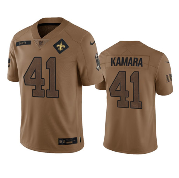 Men's New Orleans Saints #41 Alvin Kamara 2023 Brown Salute To Service Limited Football Stitched Jersey - Click Image to Close