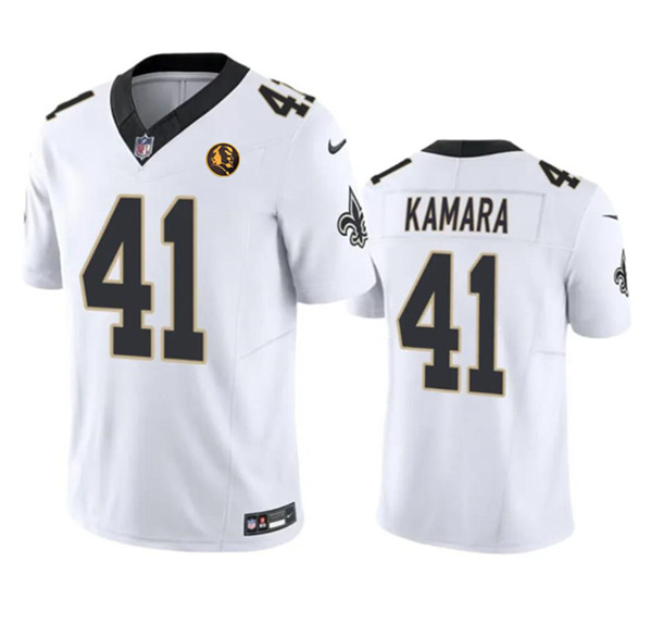 Men's New Orleans Saints #41 Alvin Kamara White 2023 F.U.S.E. With John Madden Patch Vapor Limited Football Stitched Jersey