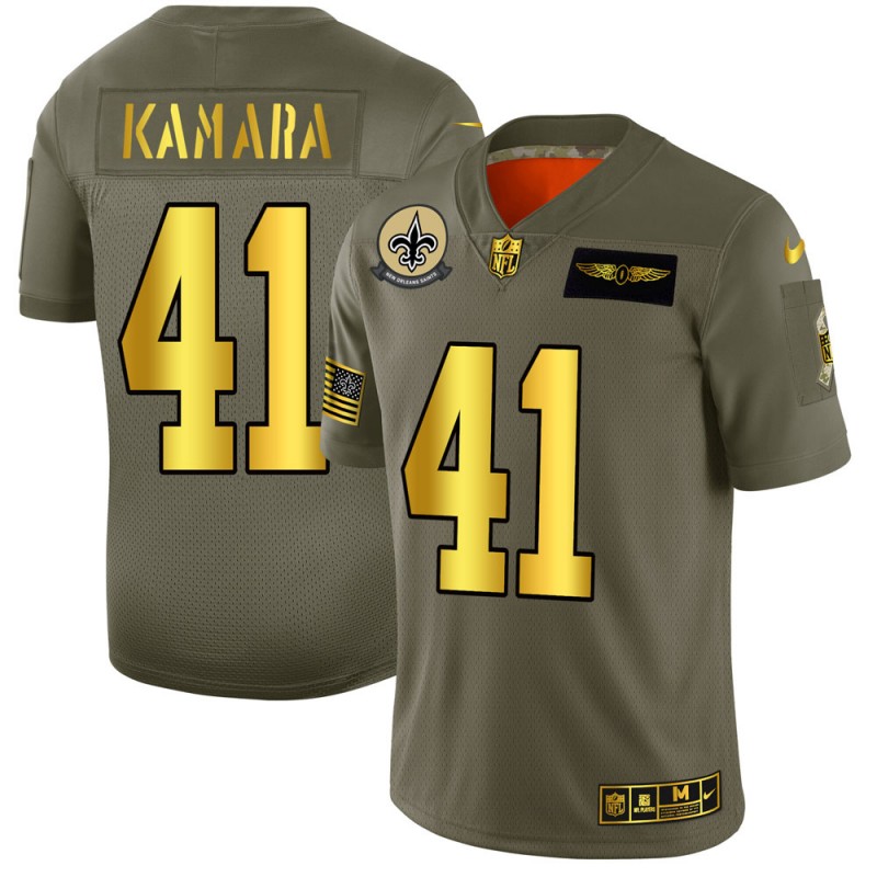 Men's New Orleans Saints #41 Alvin Kamara 2019 Olive/Gold Salute To Service Limited Stitched NFL Jersey - Click Image to Close