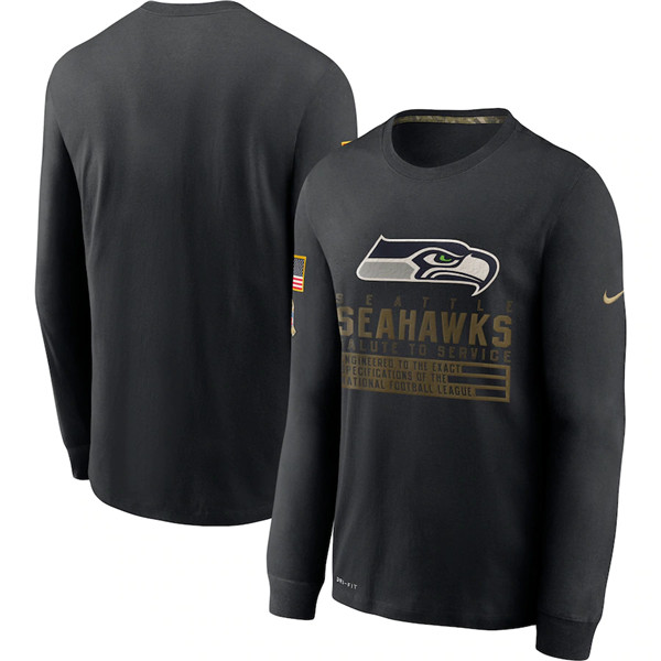 Seattle Seahawks 2020 Black Salute To Service Sideline Performance Long Sleeve NFL T-Shirt (All Size)