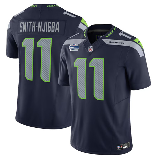 Men's Seattle Seahawks #11 Jaxon Smith-Njigba Navy 2023 F.U.S.E. Prem1ere Patch Vapor Untouchable Limited Stitched Football Jersey