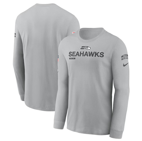 Men's Seattle Seahawks 2024 Gray Salute To Service Long Sleeve T-Shirt