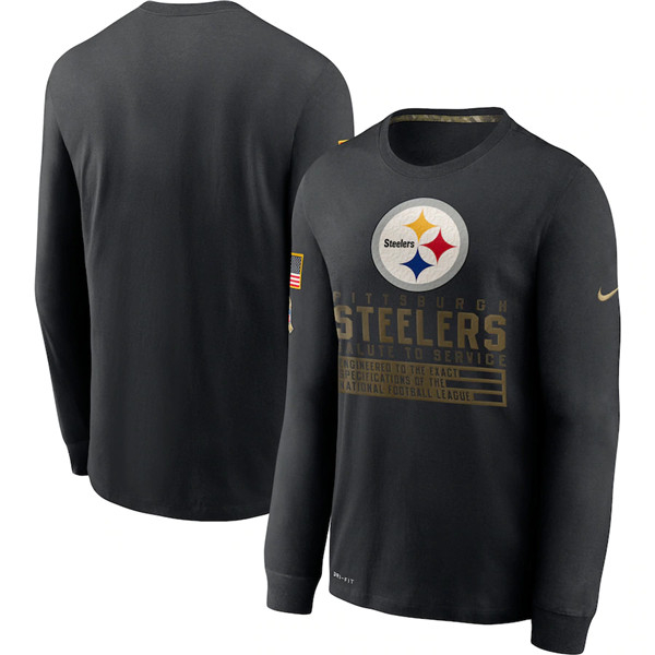 Pittsburgh Steelers 2020 Black Salute To Service Sideline Performance Long Sleeve NFL T-Shirt (All Size)