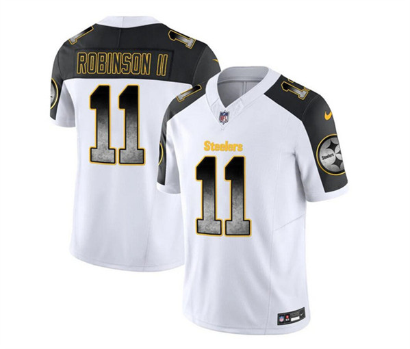 Men's Pittsburgh Steelers #11 Allen Robinson II White/Black 2023 F.U.S.E. Smoke Vapor Untouchable Limited Football Stitched Jersey