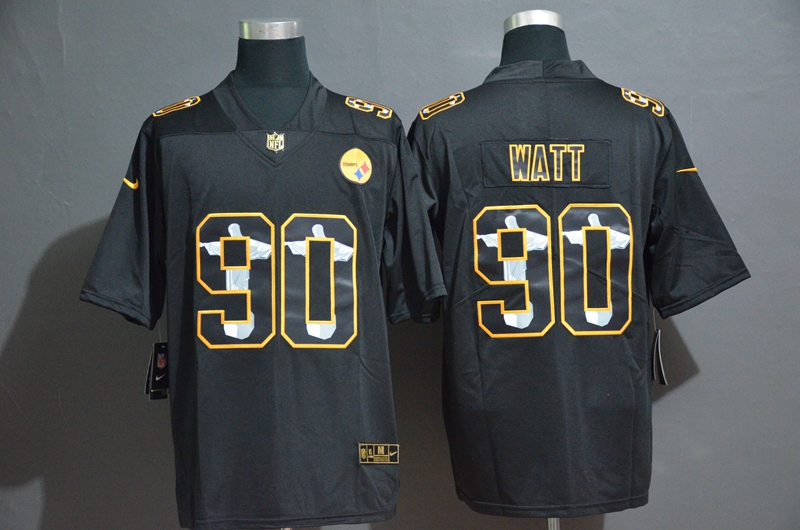 Men's Pittsburgh Steelers #90 T. J. Watt Black Jesus Faith Edition Limited Stitched Jersey