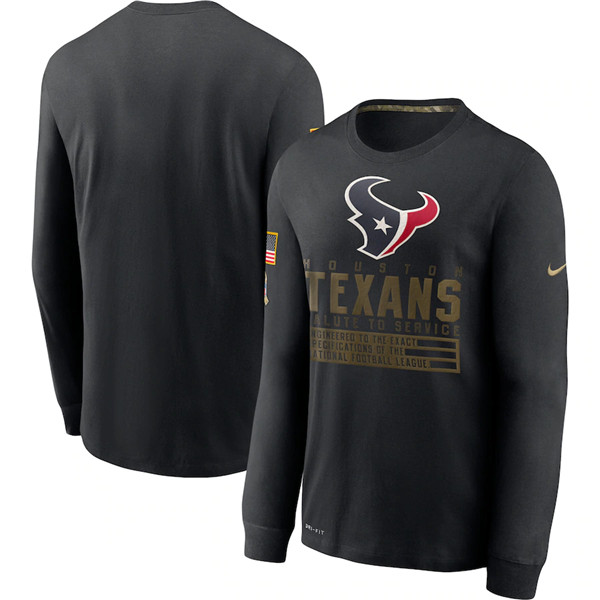 Houston Texans 2020 Black Salute To Service Sideline Performance Long Sleeve NFL T-Shirt (All Size)