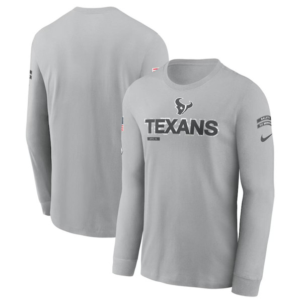 Men's Houston Texans 2024 Gray Salute To Service Long Sleeve T-Shirt