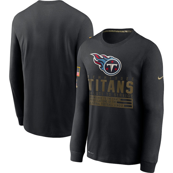 Tennessee Titans 2020 Black Salute To Service Sideline Performance Long Sleeve NFL T-Shirt (All Size) - Click Image to Close