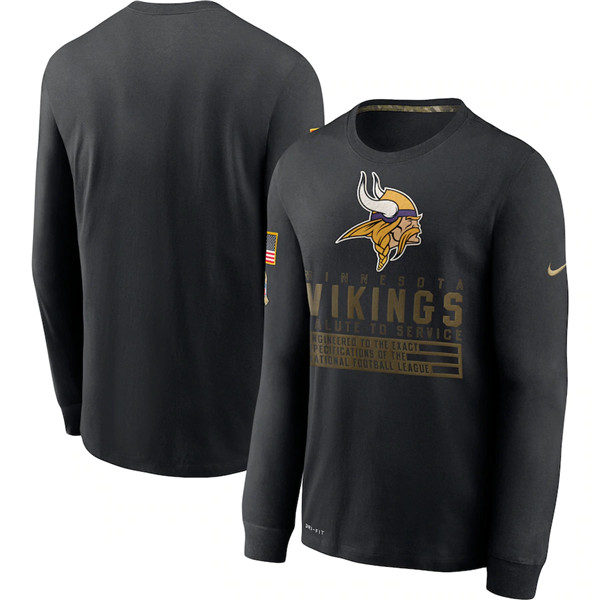 Minnesota Vikings 2020 Black Salute To Service Sideline Performance Long Sleeve NFL T-Shirt (All Size) - Click Image to Close