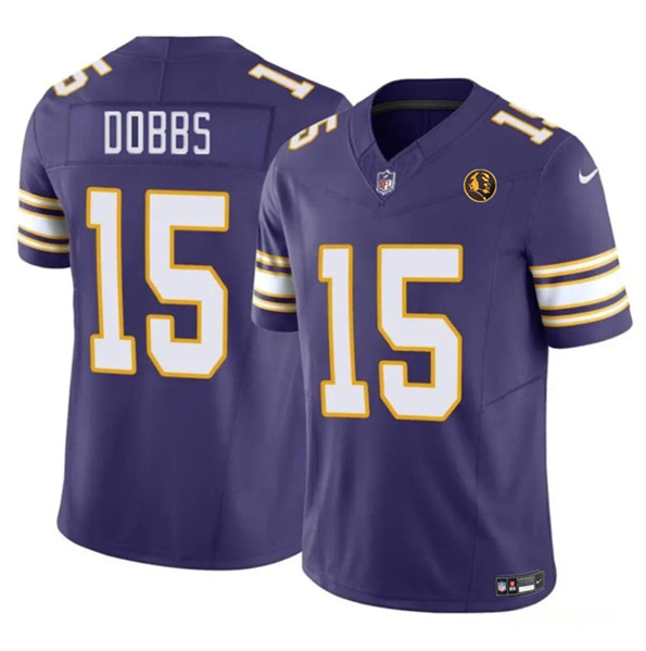 Men's Minnesota Vikings #15 Josh Dobbs Purple 2023 F.U.S.E. Throwback With John Madden Patch Vapor Limited Football Stitched Jersey