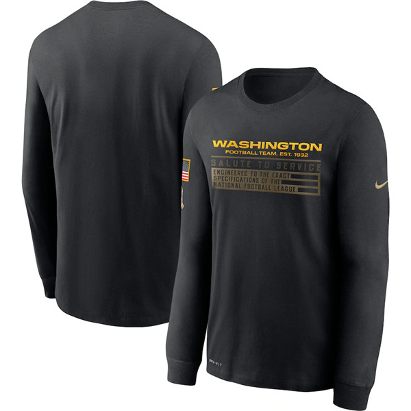 Washington Football Team 2020 Black Salute To Service Sideline Performance Long Sleeve NFL T-Shirt (All Size)