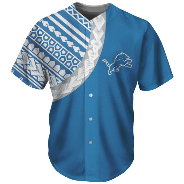 Men's Detroit Lions Blue Baseball Jersey - Click Image to Close