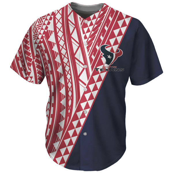 Men's Houston Texans Red/Navy Baseball Jersey - Click Image to Close