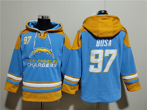 Men's Los Angeles Chargers #97 Joey Bosa Blue Ageless Must-Have Lace-Up Pullover Hoodie