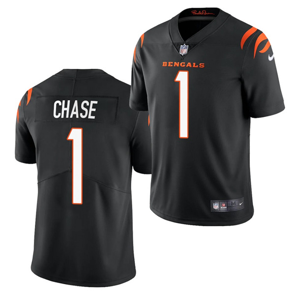 Men's Cincinnati Bengals #1 Ja'Marr Chase 2021 NFL Draft Black Vapor Limited Stitched Jersey