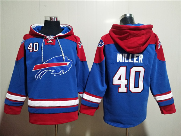 Men's Buffalo Bills #40 Von Miller Red/Blue Ageless Must-Have Lace-Up Pullover Hoodie - Click Image to Close