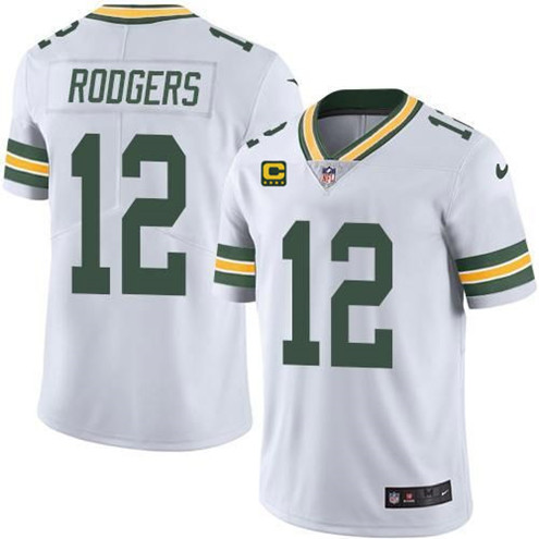 Men's Green Bay Packers #12 Aaron Rodgers White With 4-star C Patch Vapor Untouchable Stitched NFL Limited Jersey - Click Image to Close