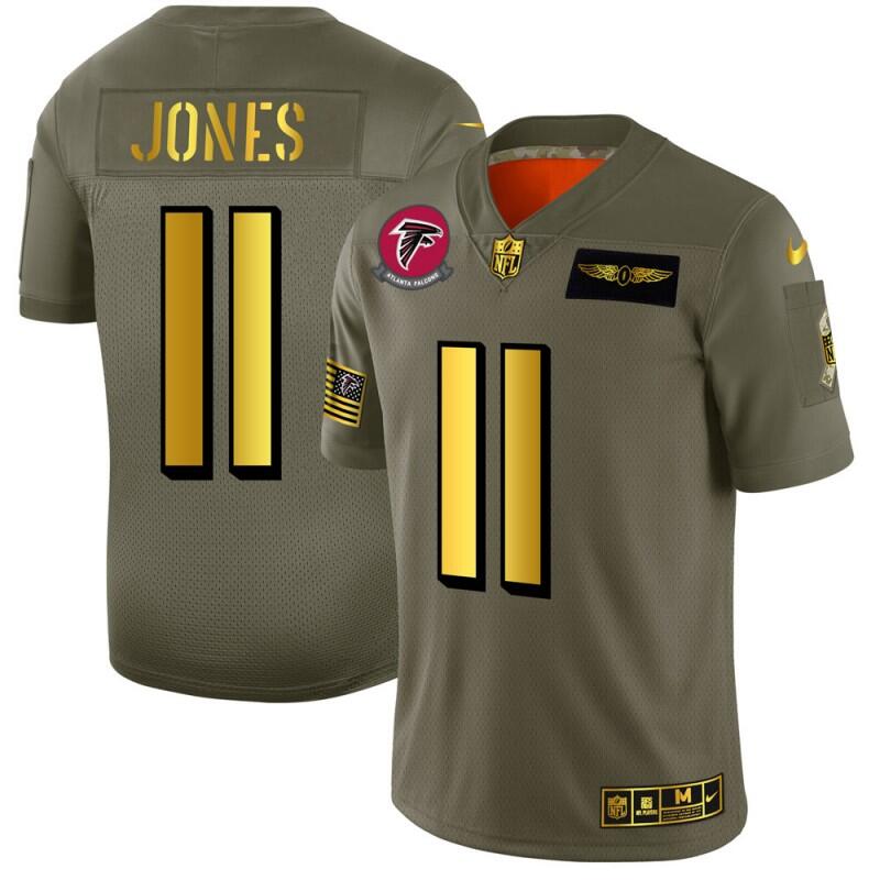 Men's Atlanta Falcons #11 Julio Jones 2019 Olive/Gold Salute To Service Limited Stitched NFL Jersey - Click Image to Close