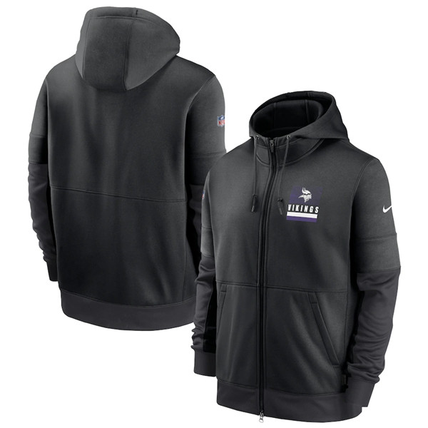 Men's Minnesota Vikings Black Sideline Impact Lockup Performance Full-Zip NFL Hoodie