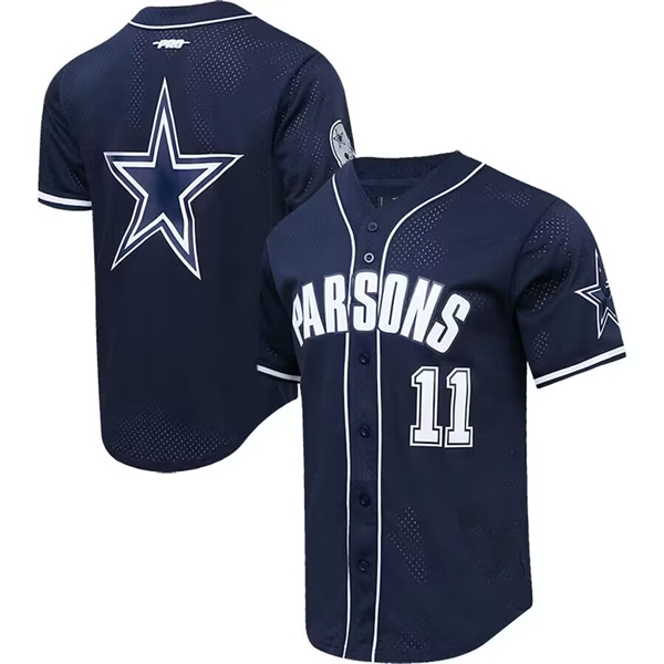 Men's Dallas Cowboys #11 Micah Parsons Navy Pro Standard Mesh Button-Up Baseball Stitched Jersey