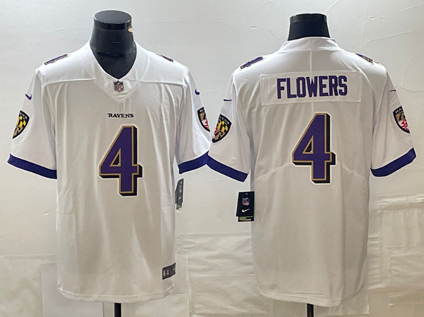 Men's Baltimore Ravens #4 Zay Flowers White Vapor Untouchable Football Jersey