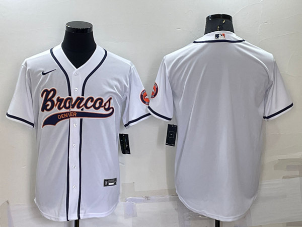 Men's Denver Broncos Blank White Cool Base Stitched Baseball Jersey