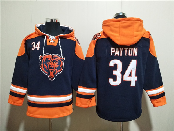 Men's Chicago Bears #34 Walter Payton Navy Ageless Must-Have Lace-Up Pullover Hoodie