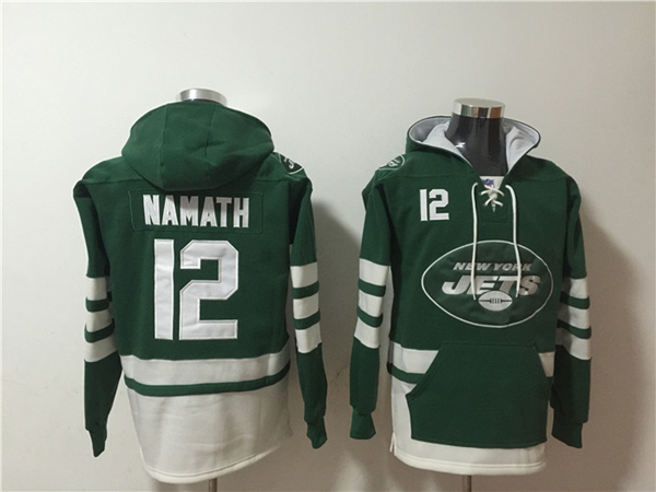 New York Jets #12 Joe Namath Green Ageless Must-Have Lace-Up Pullover Hoodie