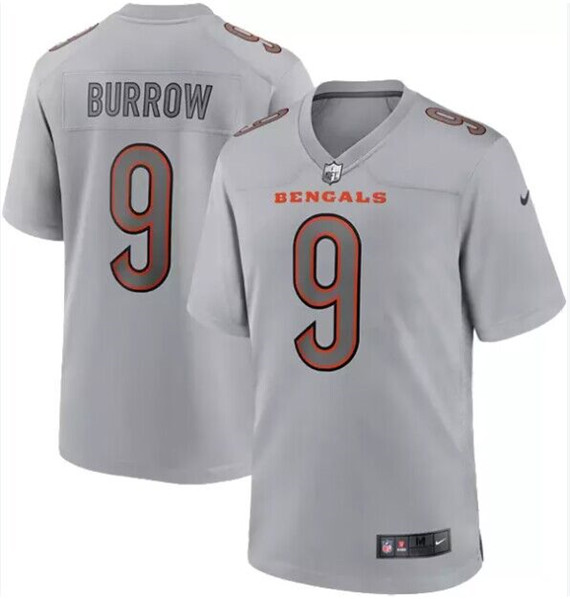 Men's Cincinnati Bengals #9 Joe Burrow Gray Atmosphere Fashion Stitched Jersey