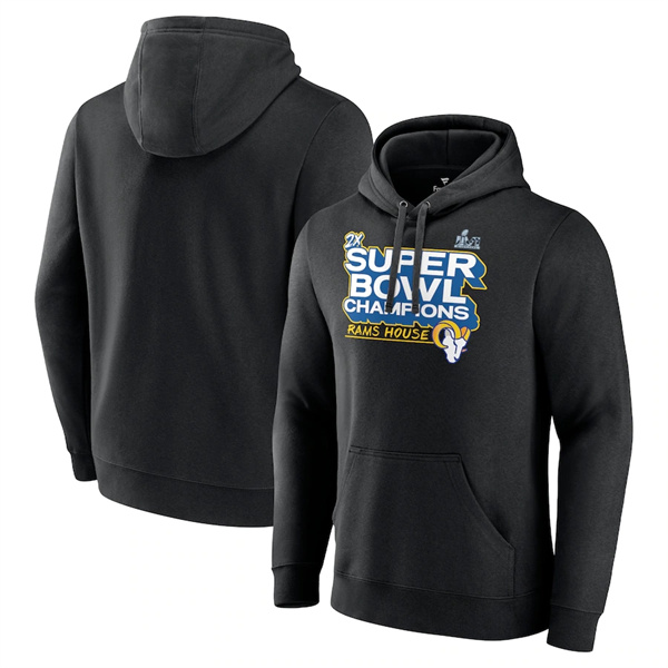 Men's Los Angeles Rams 2022 Black Super Bowl LVI Champions Pullover Hoodie - Click Image to Close