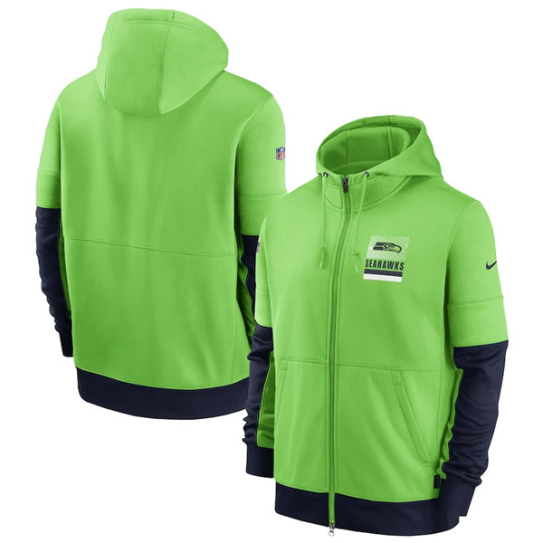 Men's Seattle Seahawks Green Sideline Impact Lockup Performance Full-Zip NFL Hoodie