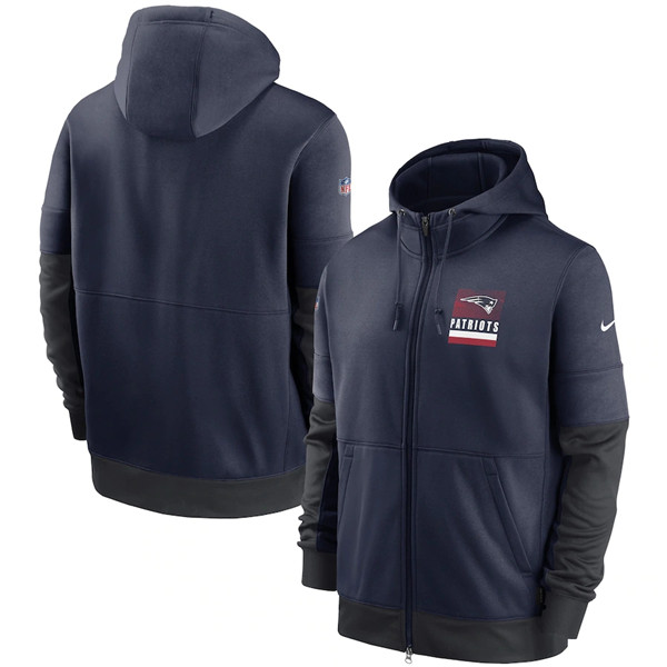 Men's New England Patriots Navy Sideline Impact Lockup Performance Full-Zip NFL Hoodie