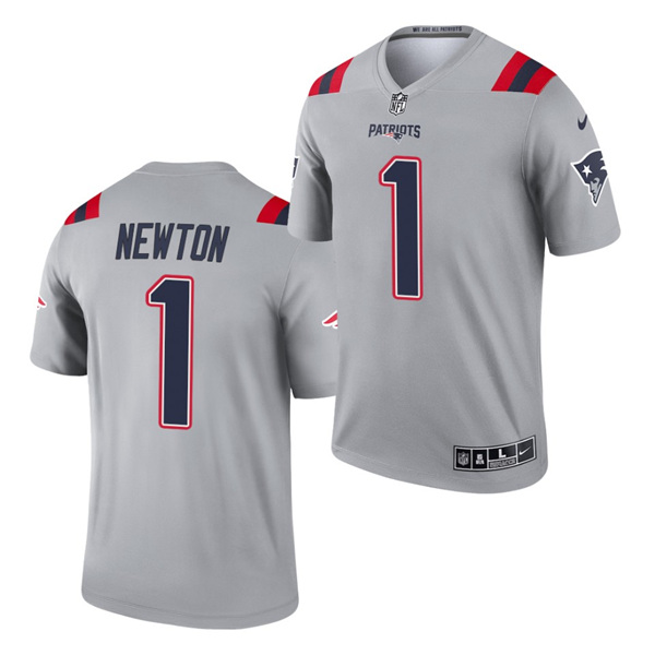 Men's New England Patriots #1 Cam Newton Gray 2021 Inverted Legend Stitched Jersey - Click Image to Close