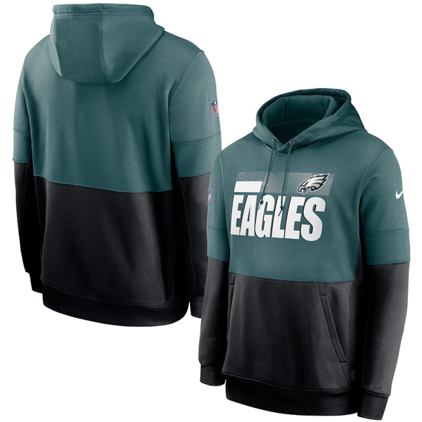 Men's Philadelphia Eagles Green/Black Sideline Impact Lockup Performance Pullover NFL Hoodie - Click Image to Close