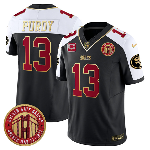 Men's San Francisco 49ers #13 Brock Purdy Balck F.U.S.E. Golden Gate Bridge With 1-Star C Patch Alternate Vapor Limited Football Stitched Jersey