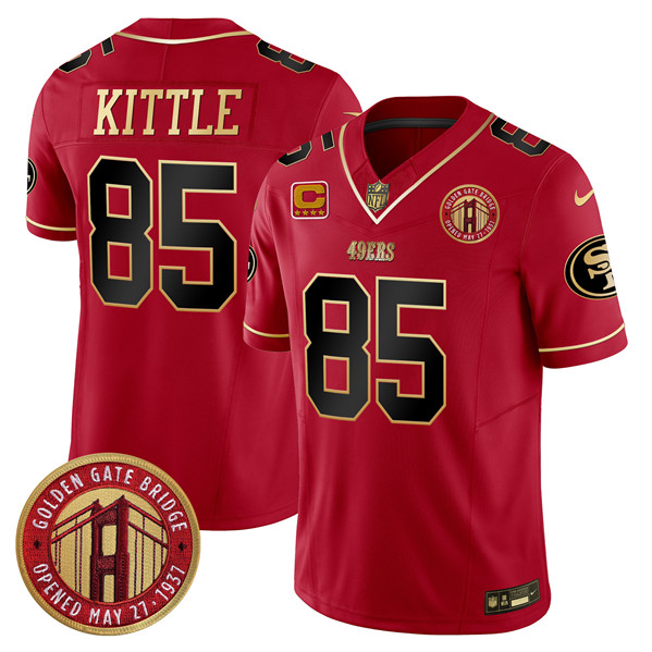 Men's San Francisco 49ers #85 George Kittle Red F.U.S.E. Golden Gate Bridge With 4-Star C Patch Scarlet Vapor Limited Football Stitched Jersey