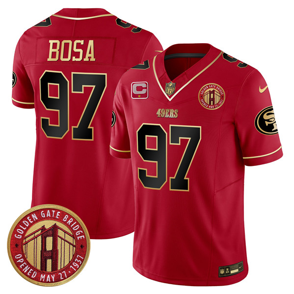 Men's San Francisco 49ers #97 Nick Bosa Red F.U.S.E. Golden Gate Bridge With 1-Star C Patch Scarlet Vapor Limited Football Stitched Jersey