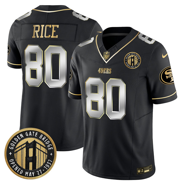 Men's San Francisco 49ers #80 Jerry Rice Black F.U.S.E. Golden Gate Bridge Patch Vapor Limited Football Stitched Jersey