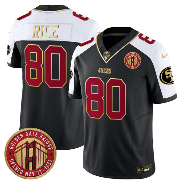 Men's San Francisco 49ers #80 Jerry Rice Balck F.U.S.E. Golden Gate Bridge Patch Alternate Vapor Limited Football Stitched Jersey