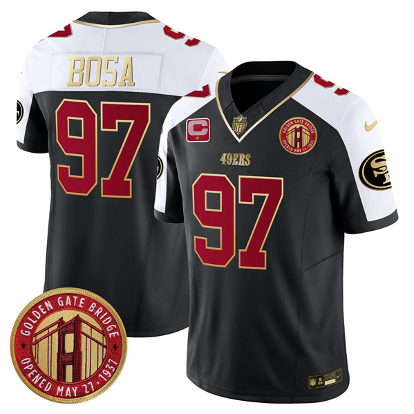 Men's San Francisco 49ers #97 Nick Bosa Balck F.U.S.E. Golden Gate Bridge With 1-Star C Patch Alternate Vapor Limited Football Stitched Jersey