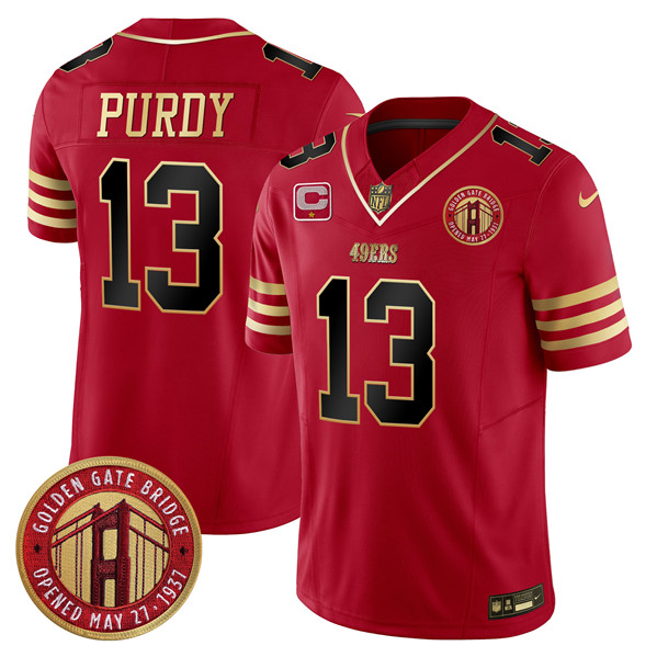 Men's San Francisco 49ers #13 Brock Purdy Red F.U.S.E. Golden Gate Bridge With 1-Star C Patch Balck Scarlet Vapor Limited Football Stitched Jersey