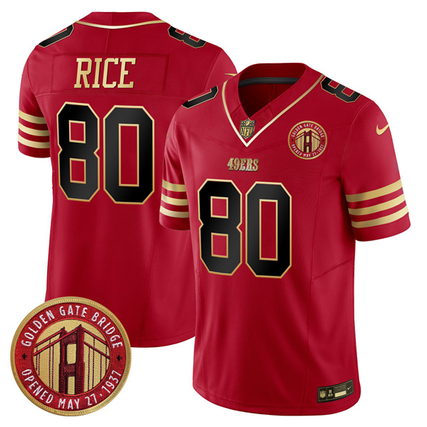 Men's San Francisco 49ers #80 Jerry Rice Red F.U.S.E. Golden Gate Bridge Patch Balck Scarlet Vapor Limited Football Stitched Jersey