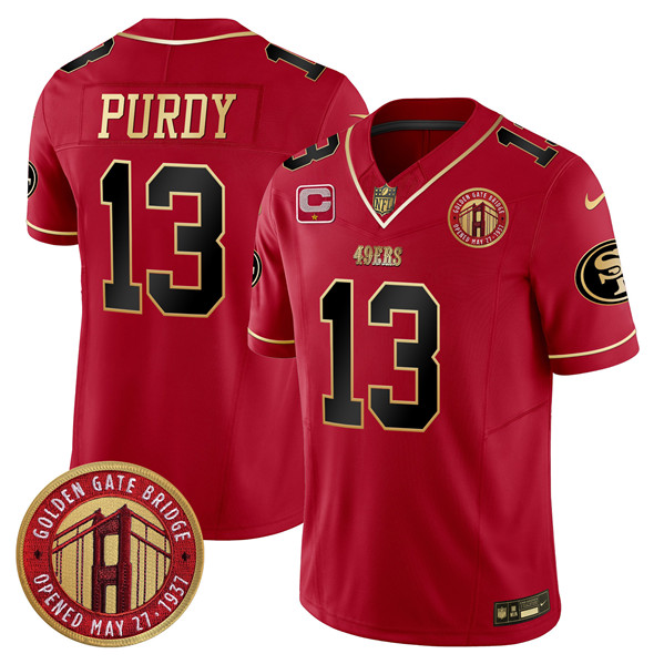 Men's San Francisco 49ers #13 Brock Purdy Red F.U.S.E. Golden Gate Bridge With 1-Star C Patch Scarlet Vapor Limited Football Stitched Jersey